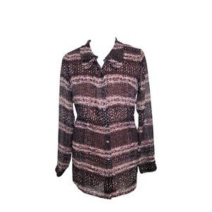 CAbi Sheer Long Sleeve Top Shirt Snakeskin Print Large Button Down Lightweight